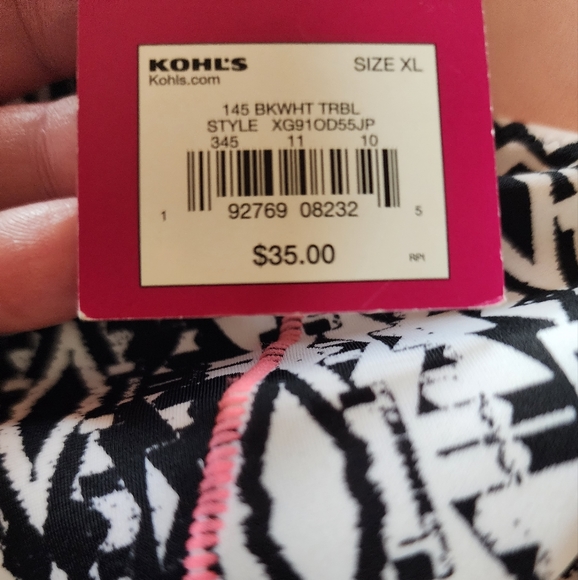 NEW SO (Kohl's) 1 piece Tribal Swimsuit  Size XL Black and White NWT - Picture 5 of 5